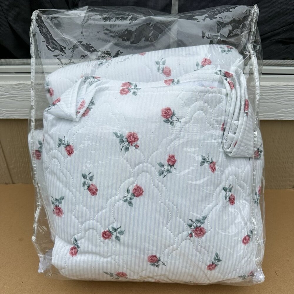 Vintage Cannon Victorian Rose Pink Floral 5 Piece Queen Sheet Bedspread Set New - Picture 2 of 10